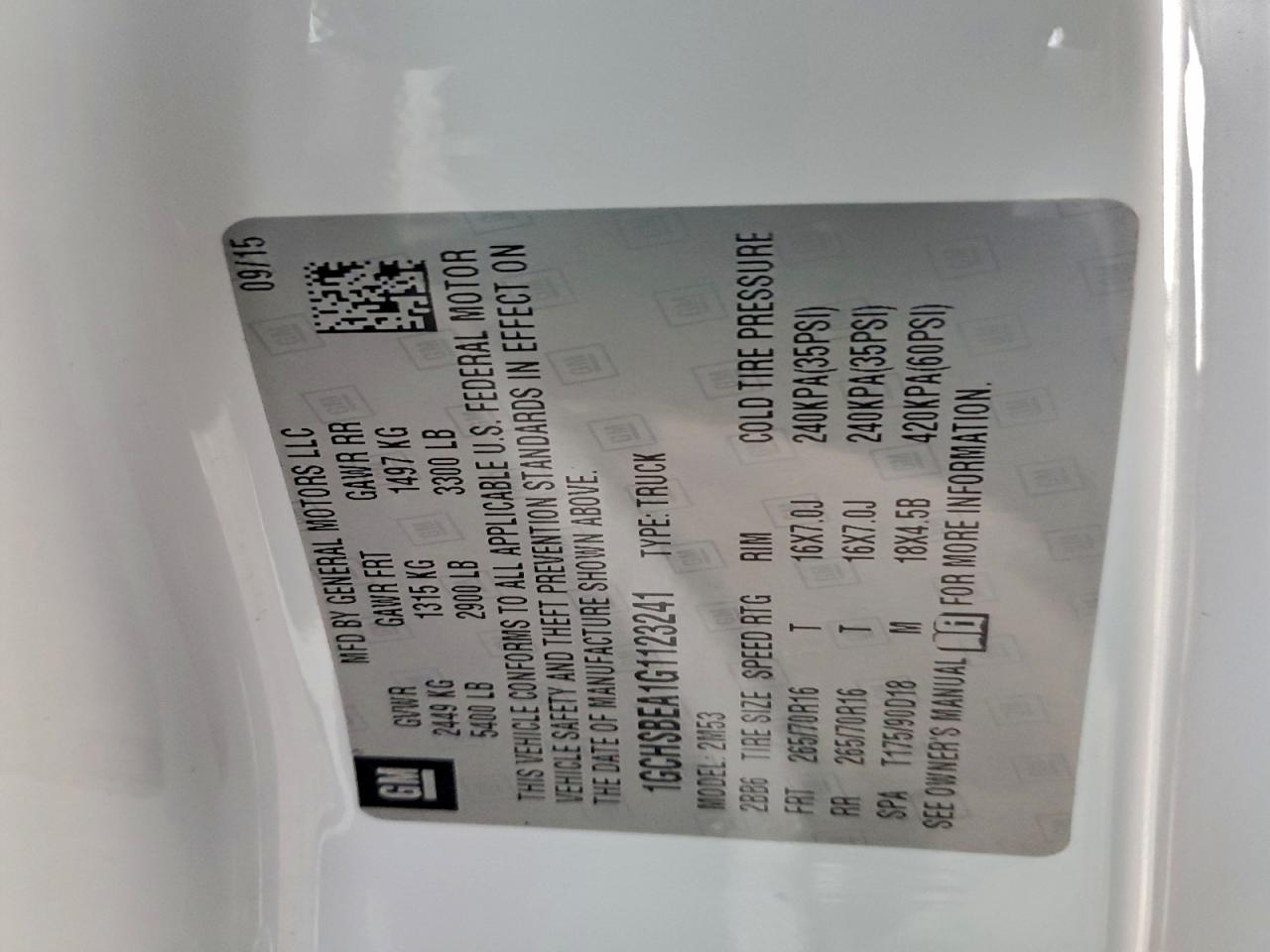 2016 Chevrolet Colorado VIN: 1GCHSBEA1G1123241 Lot: 95471395