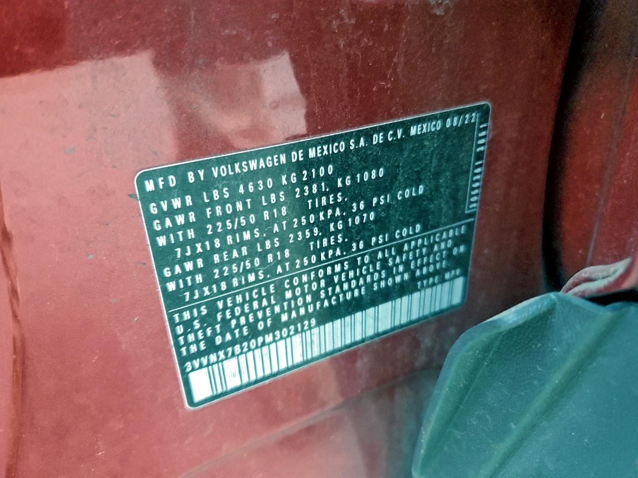 2023 Volkswagen Taos Se VIN: 3VVNX7B20PM302129 Lot: 95995275