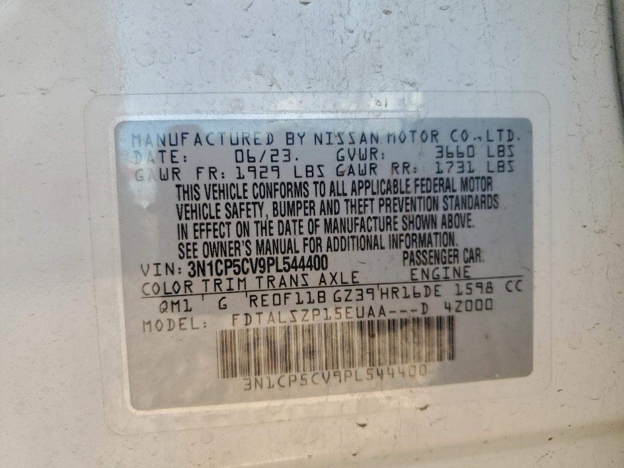 2023 Nissan Kicks Sv VIN: 3N1CP5CV9PL544400 Lot: 94382625