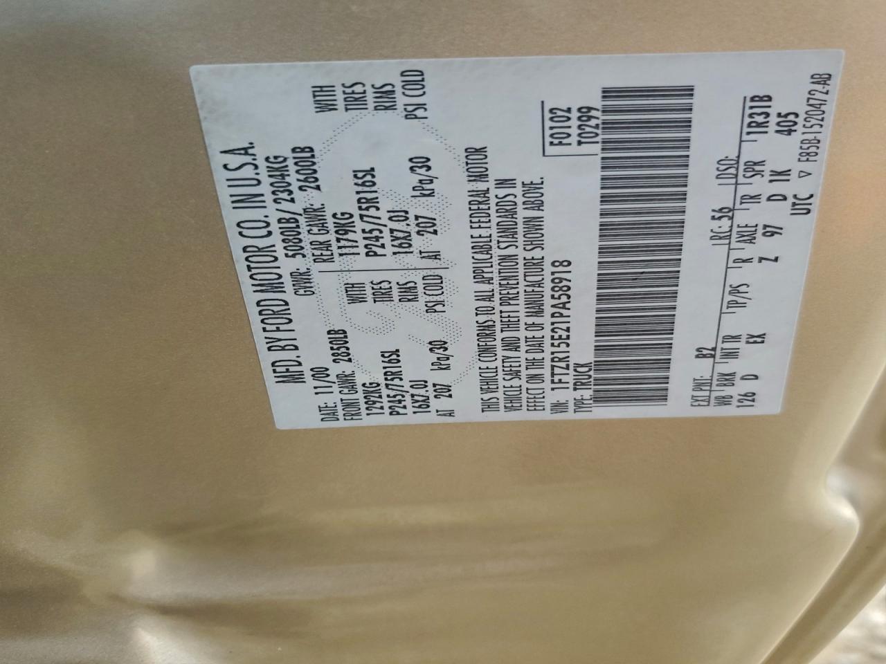 2001 Ford Ranger Super Cab VIN: 1FTZR15E21PA58918 Lot: 94831365