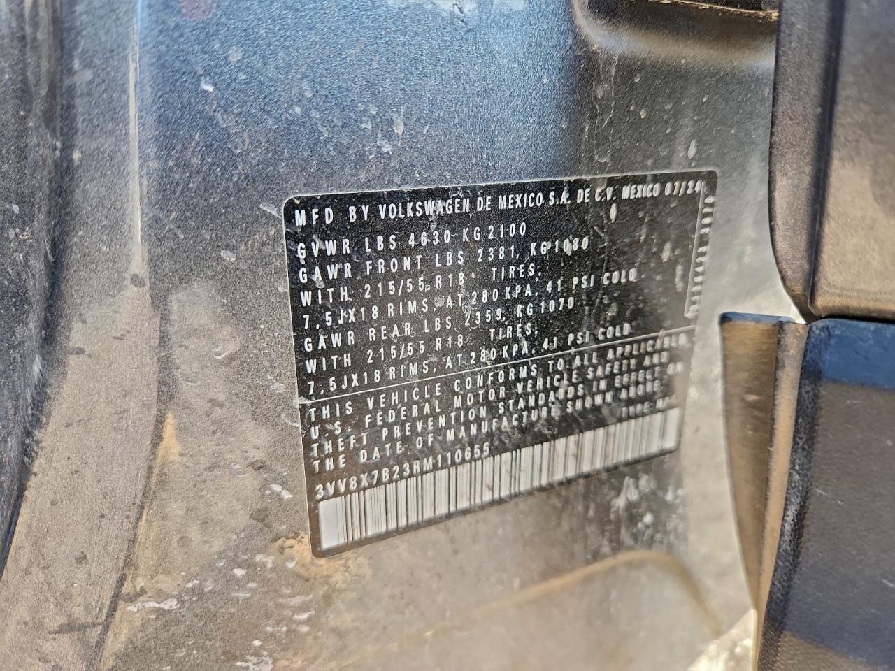 2024 Volkswagen Taos S VIN: 3VV8X7B23RM110655 Lot: 94755845