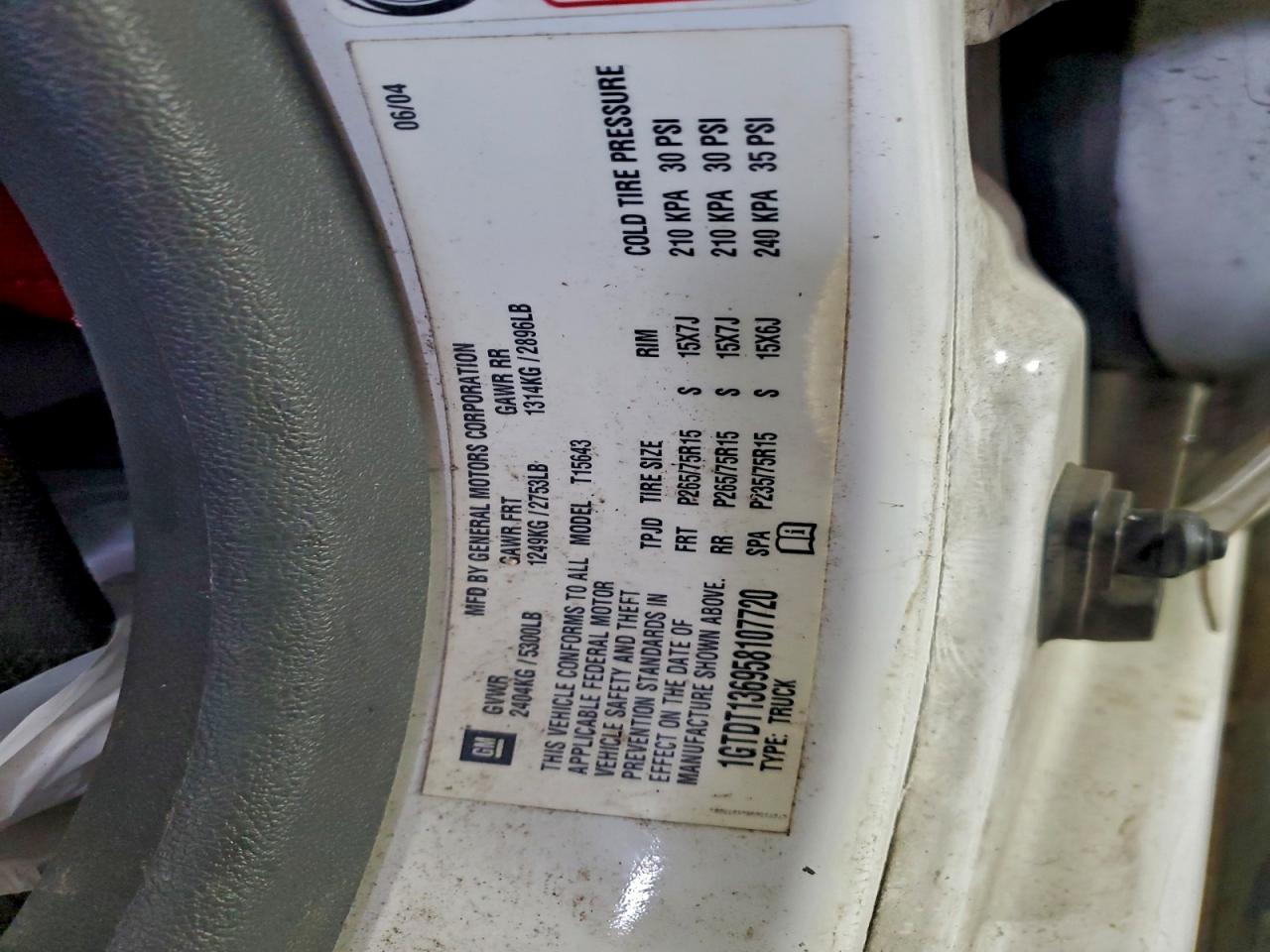 2005 GMC Canyon VIN: 1GTDT136958107720 Lot: 94925125