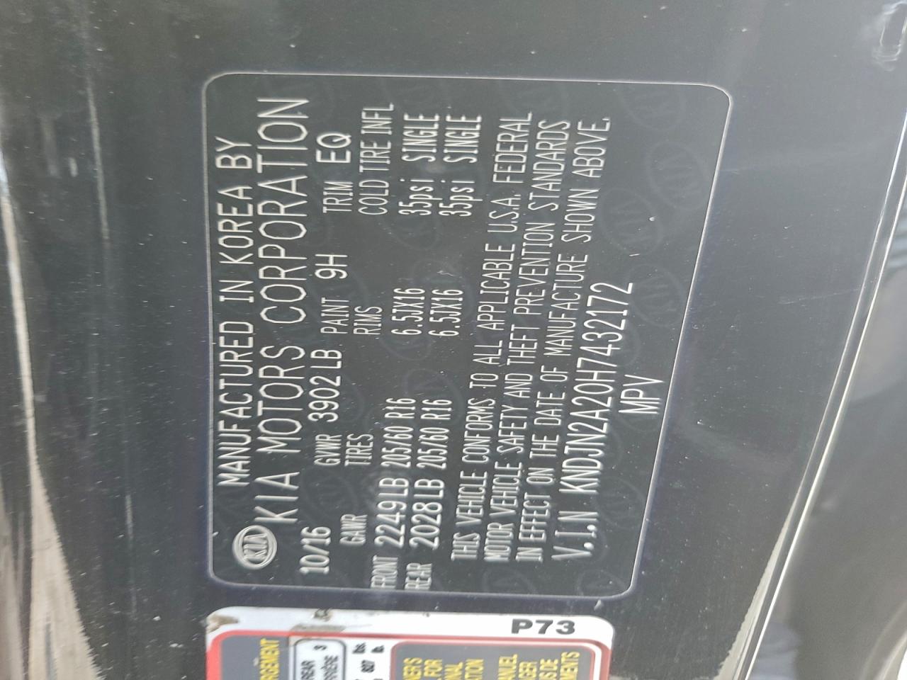 2017 Kia Soul VIN: KNDJN2A20H7432172 Lot: 97055115