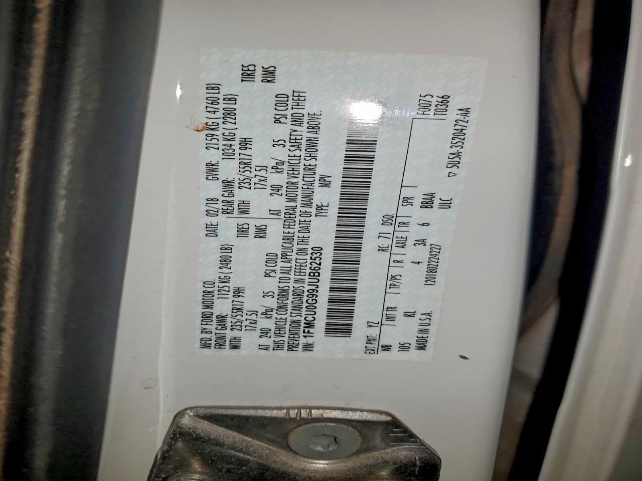 2018 Ford Escape Se VIN: 1FMCU0G99JUB62530 Lot: 94765175