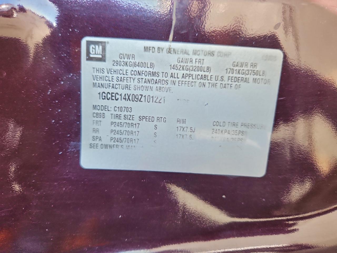 2009 Chevrolet Silverado C1500 VIN: 1GCEC14X09Z101221 Lot: 93400975