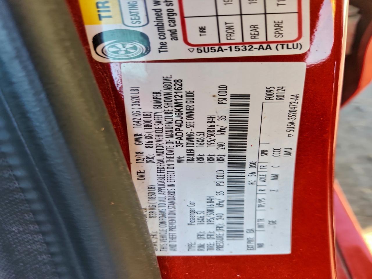 2019 Ford Fiesta St VIN: 3FADP4DJ6KM121628 Lot: 94161585