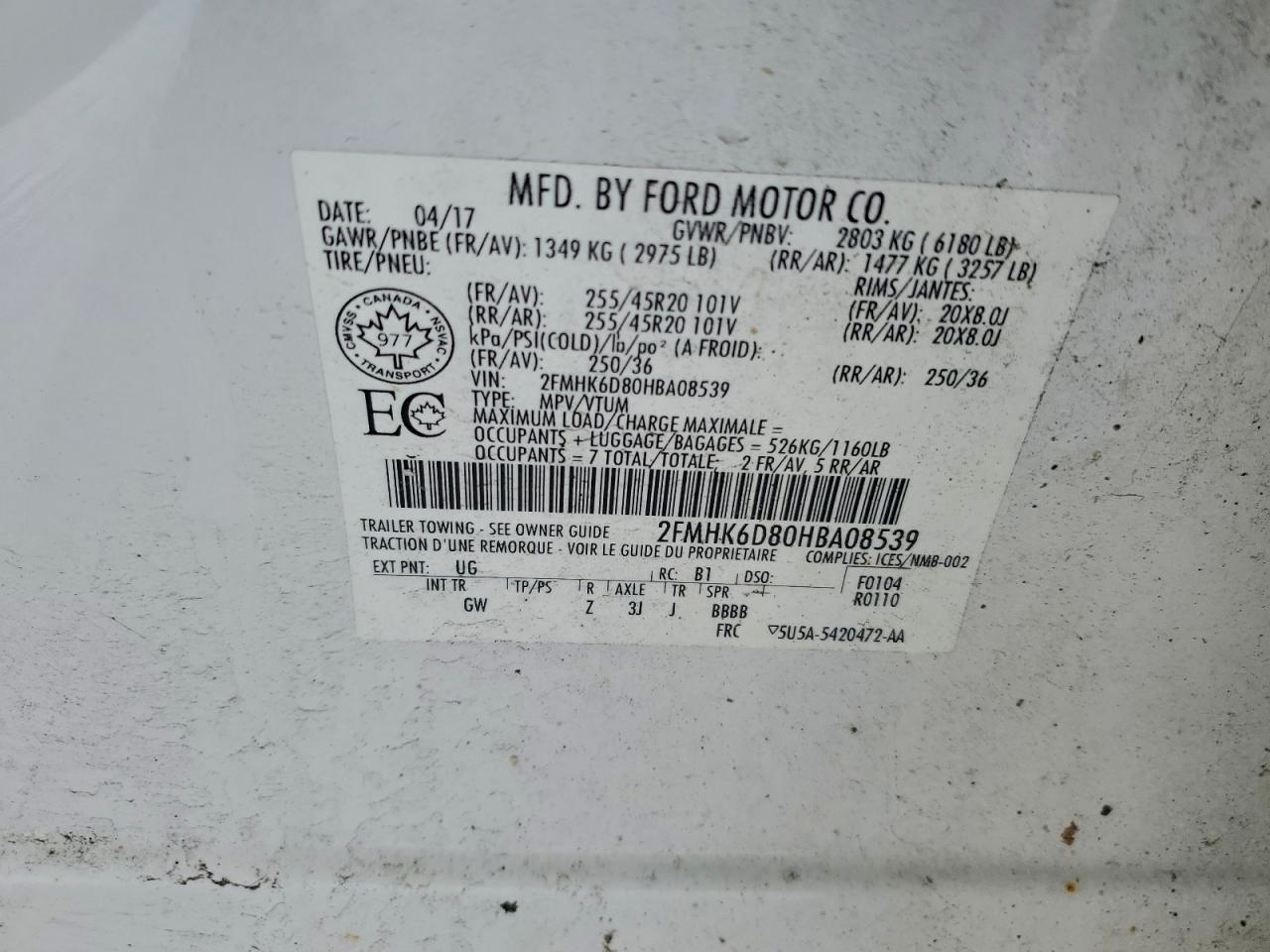 2017 Ford Flex Limited VIN: 2FMHK6D80HBA08539 Lot: 95119645