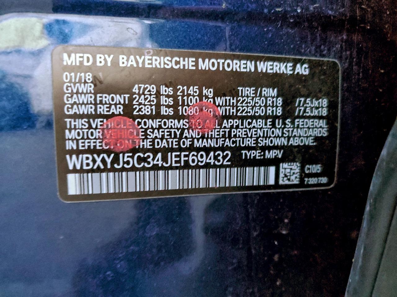 2018 BMW X2 xDrive28I VIN: WBXYJ5C34JEF69432 Lot: 94945605