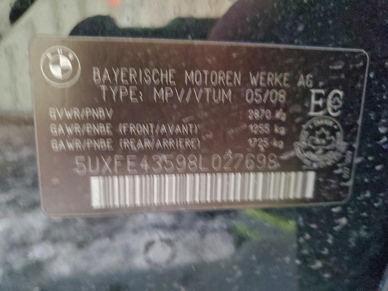 2008 BMW X5 3.0I VIN: 5UXFE43598L027698 Lot: 95103475