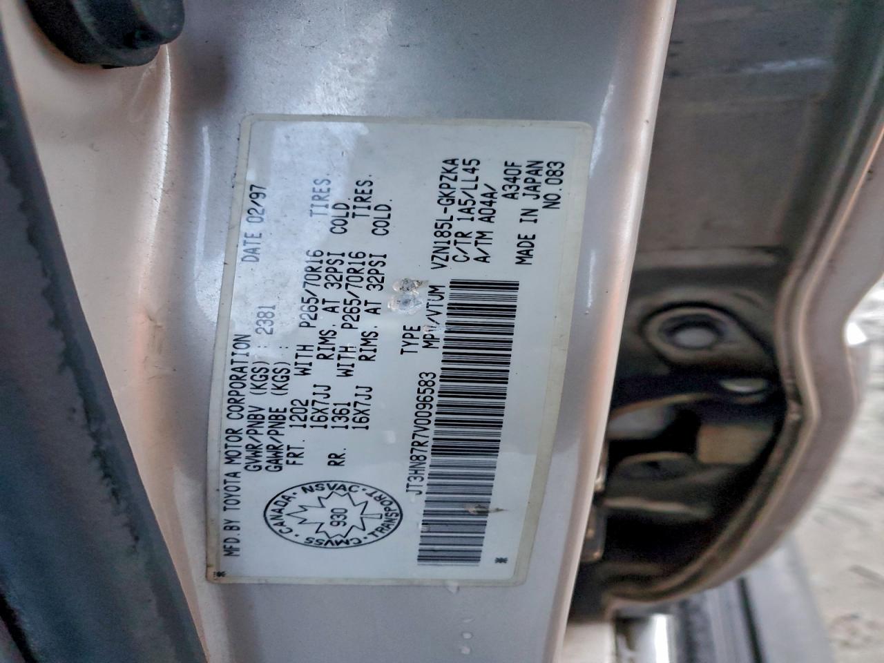 1997 Toyota 4Runner Limited VIN: JT3HN87R7V0096583 Lot: 96546325