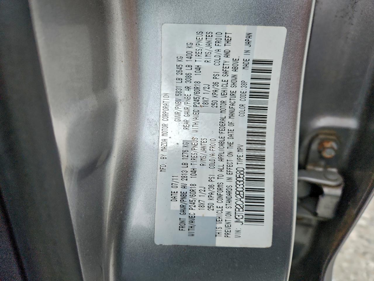 2011 Mazda Cx-9 VIN: JM3TB2CA2B0330580 Lot: 95253895