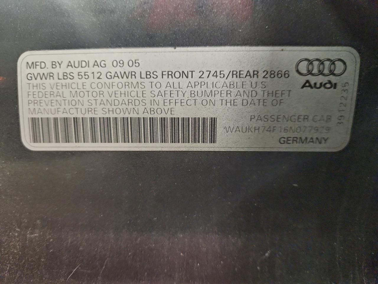 2006 Audi A6 Avant Quattro VIN: WAUKH74F16N077929 Lot: 96745295