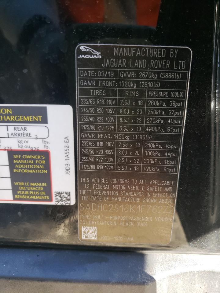 2019 Jaguar I-Pace Se VIN: SADHC2S16K1F76272 Lot: 94186315