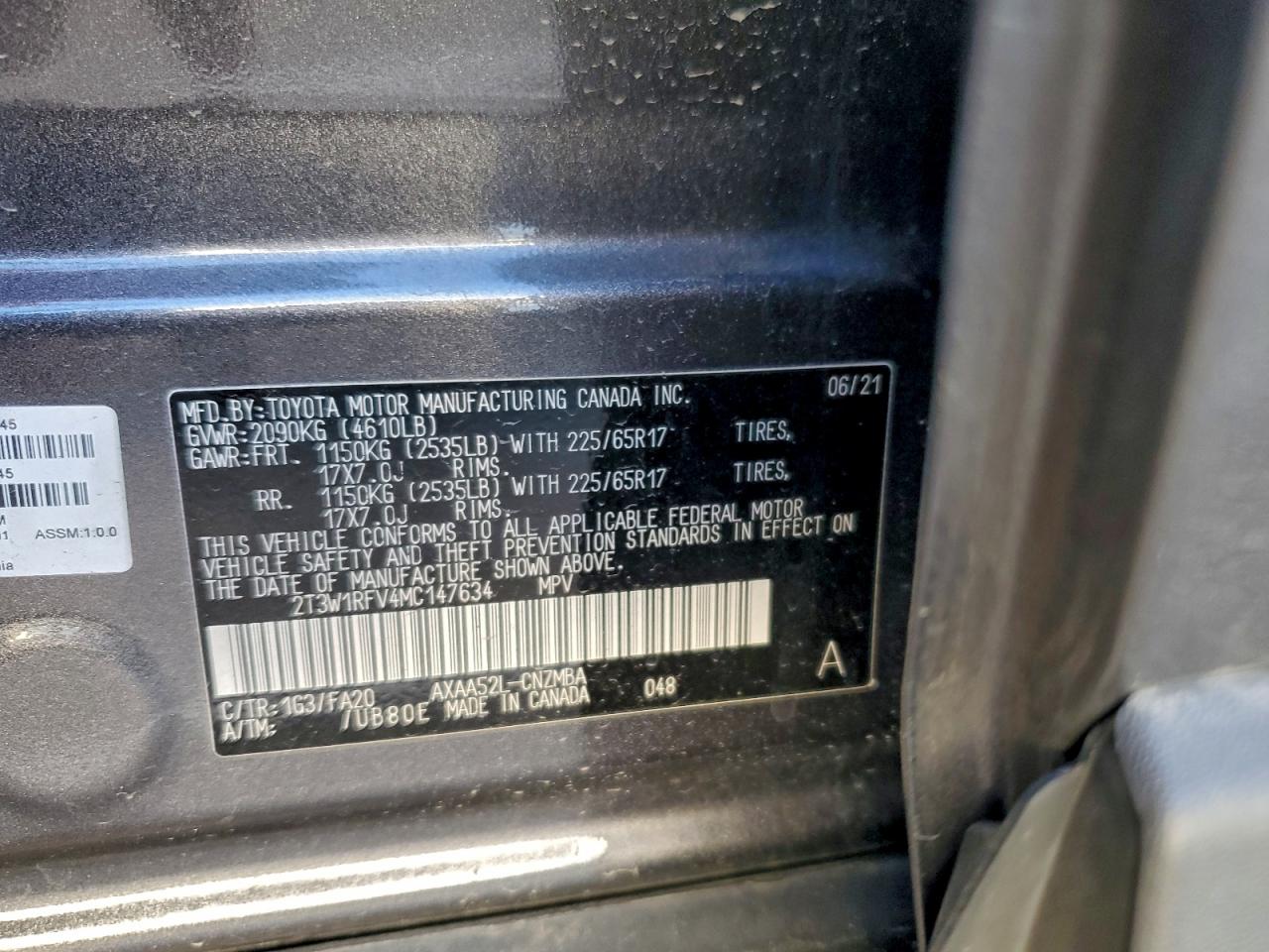 2021 Toyota Rav4 Xle VIN: 2T3W1RFV4MC147634 Lot: 94948975