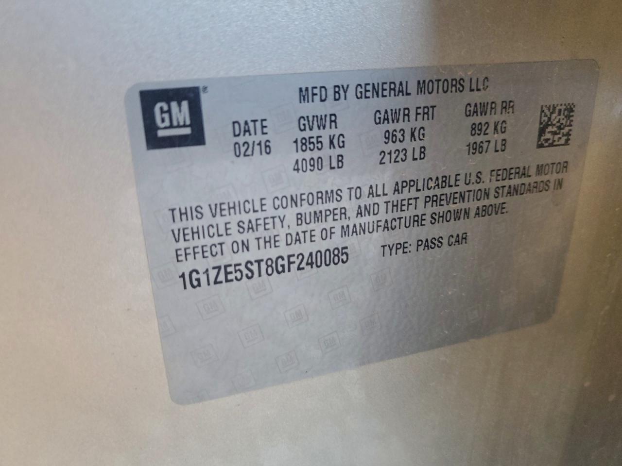 2016 Chevrolet Malibu Lt VIN: 1G1ZE5ST8GF240085 Lot: 94880505