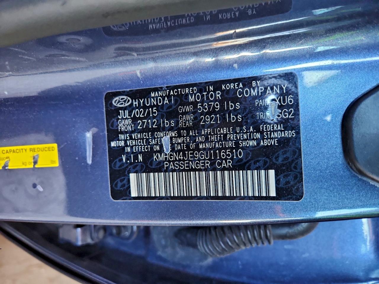 2016 Hyundai Genesis 3.8L VIN: KMHGN4JE9GU116510 Lot: 94576705