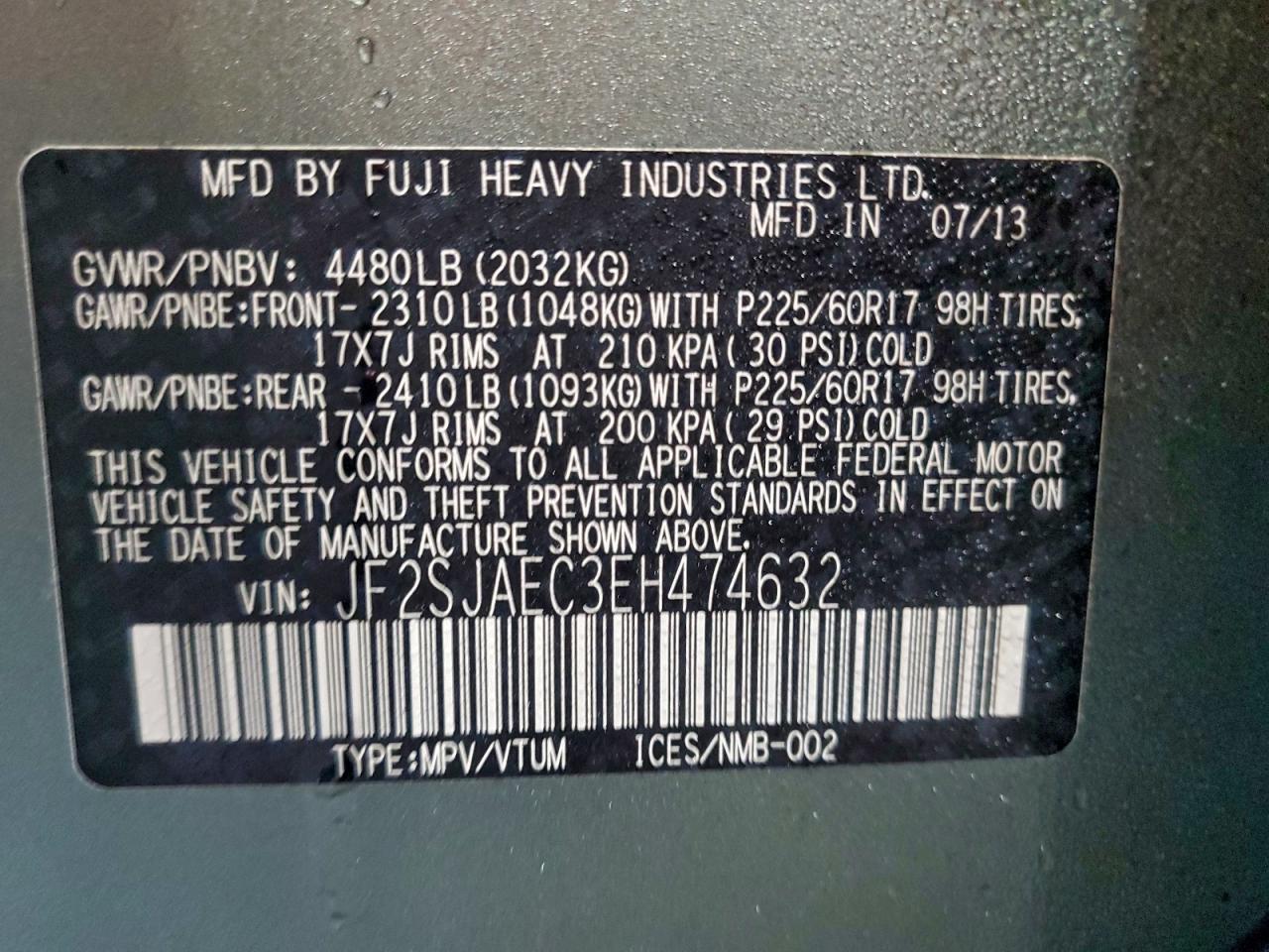 2014 Subaru Forester 2.5I Premium VIN: JF2SJAEC3EH474632 Lot: 94786935