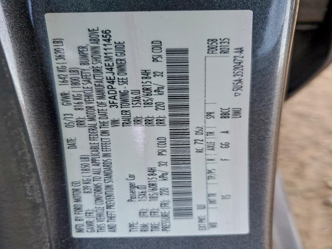 2014 Ford Fiesta Se VIN: 3FADP4EJ4EM111456 Lot: 96413685