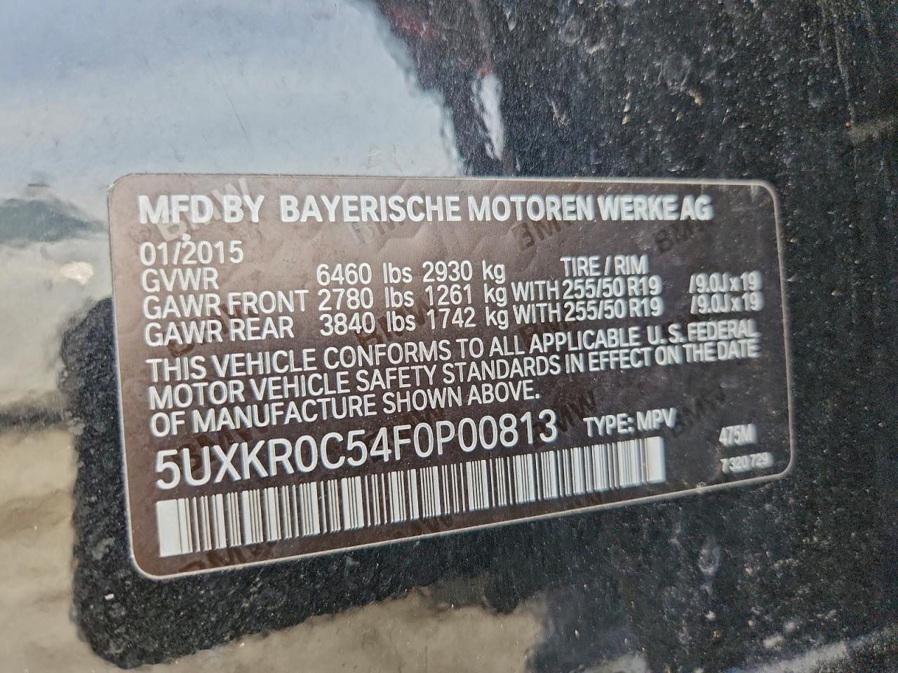 2015 BMW X5 xDrive35I VIN: 5UXKR0C54F0P00813 Lot: 96489265