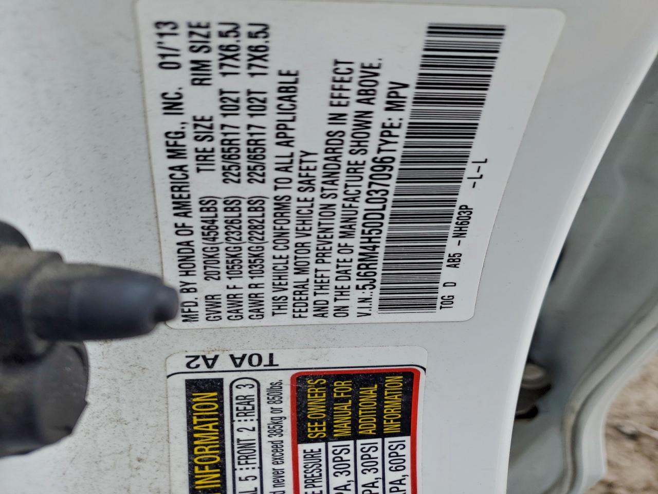 2013 Honda Cr-V Ex VIN: 5J6RM4H50DL037096 Lot: 94545515