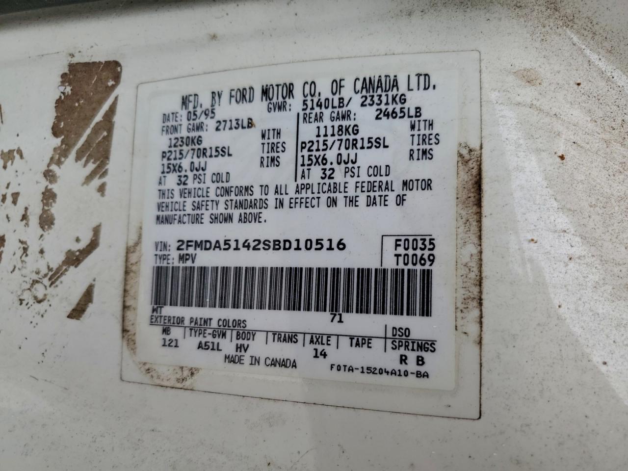 1995 Ford Windstar Wagon VIN: 2FMDA5142SBD10516 Lot: 95513605