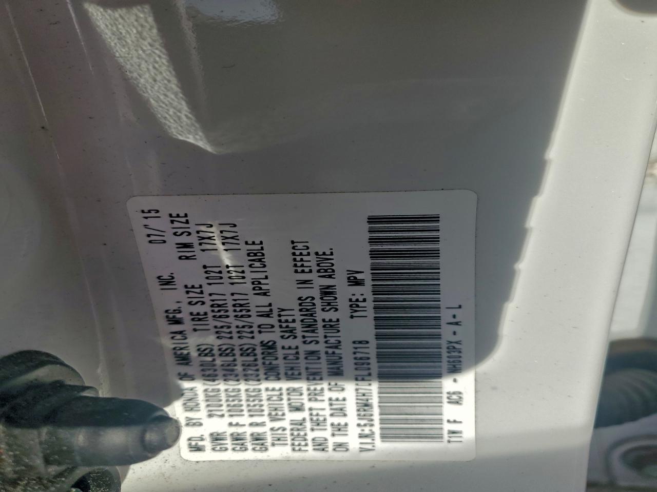 2015 Honda Cr-V Exl VIN: 5J6RM4H70FL096718 Lot: 94984865