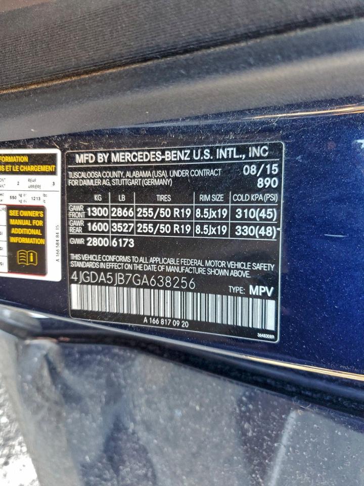 2016 Mercedes-Benz Gle 350 VIN: 4JGDA5JB7GA638256 Lot: 96117115