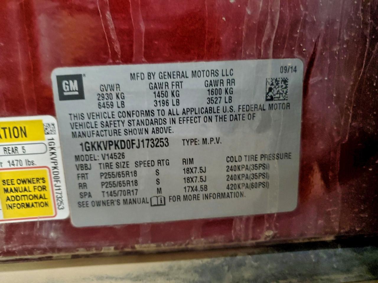 2015 GMC Acadia Sle VIN: 1GKKVPKD0FJ173253 Lot: 95861115