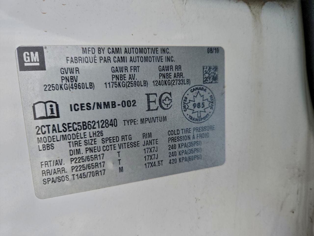 2011 GMC Terrain Sle VIN: 2CTALSEC5B6212840 Lot: 95885175