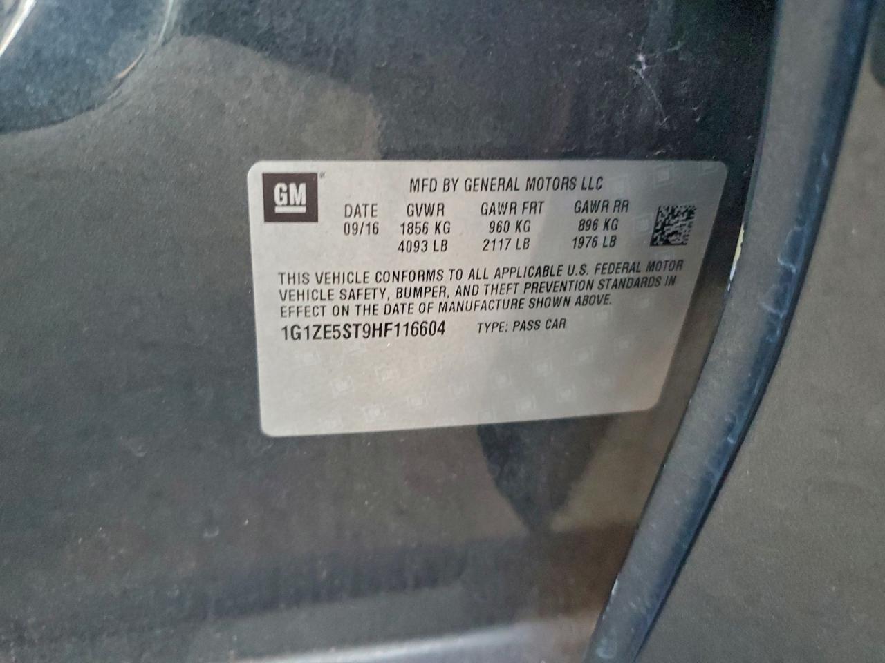 2017 Chevrolet Malibu Lt VIN: 1G1ZE5ST9HF116604 Lot: 94742375