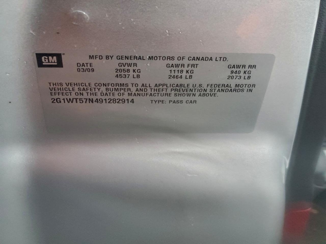 2009 Chevrolet Impala 1Lt VIN: 2G1WT57N491282914 Lot: 95970025