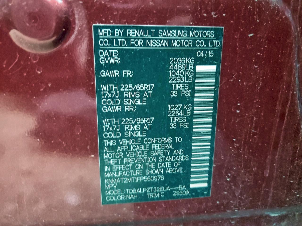 2015 Nissan Rogue S VIN: KNMAT2MT1FP560976 Lot: 93719705