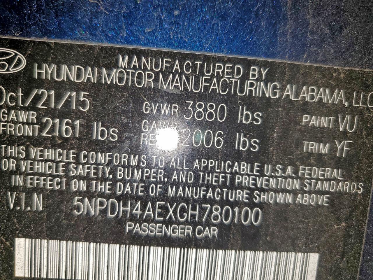 2016 Hyundai Elantra Se VIN: 5NPDH4AEXGH780100 Lot: 95792485