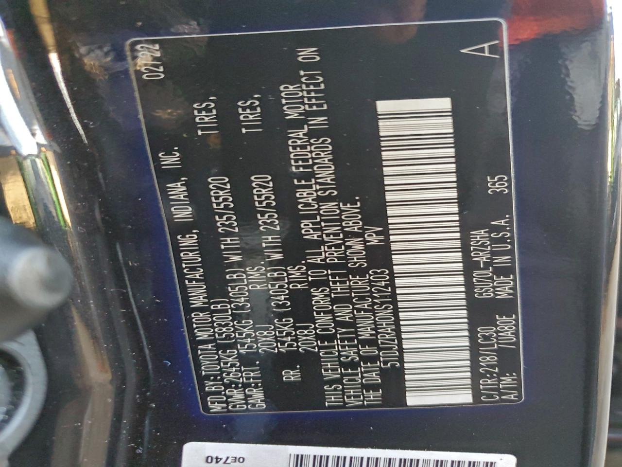 2022 Toyota Highlander Xse VIN: 5TDJZRAH0NS112403 Lot: 94321495