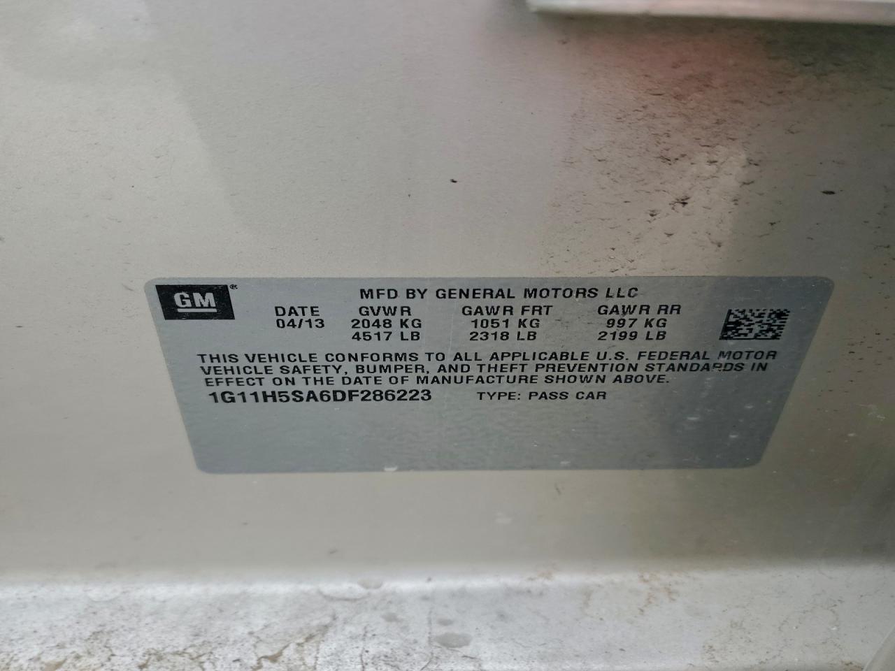 2013 Chevrolet Malibu Ltz VIN: 1G11H5SA6DF286223 Lot: 95467195