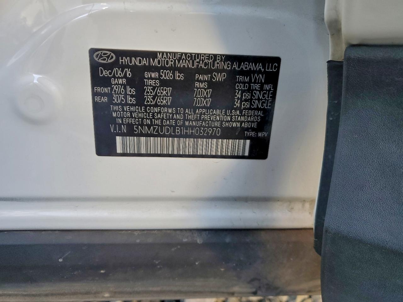 2017 Hyundai Santa Fe Sport VIN: 5NMZUDLB1HH032970 Lot: 96629005