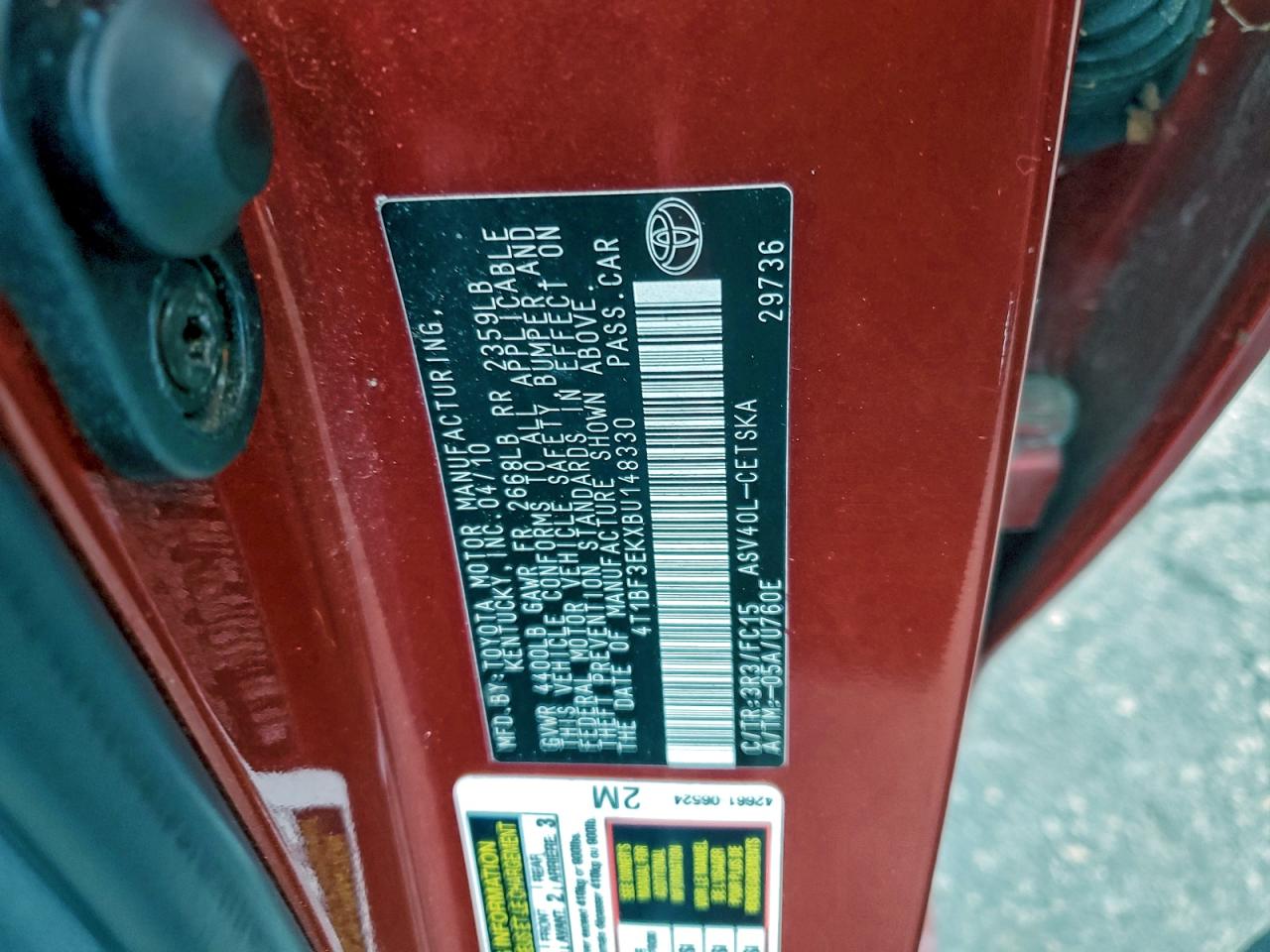 2011 Toyota Camry Base VIN: 4T1BF3EKXBU148330 Lot: 96470955