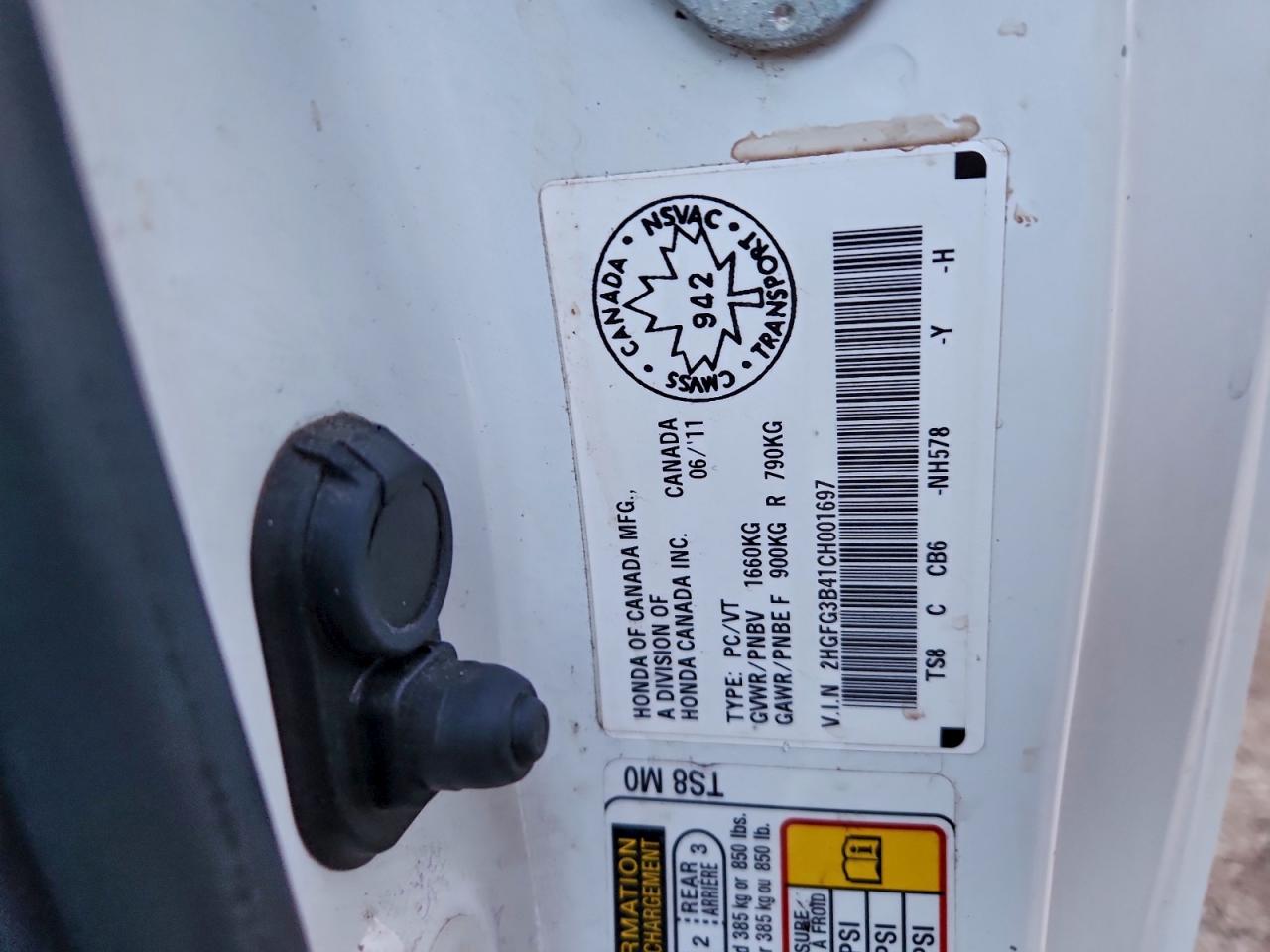 2012 Honda Civic Lx VIN: 2HGFG3B41CH001697 Lot: 93831825