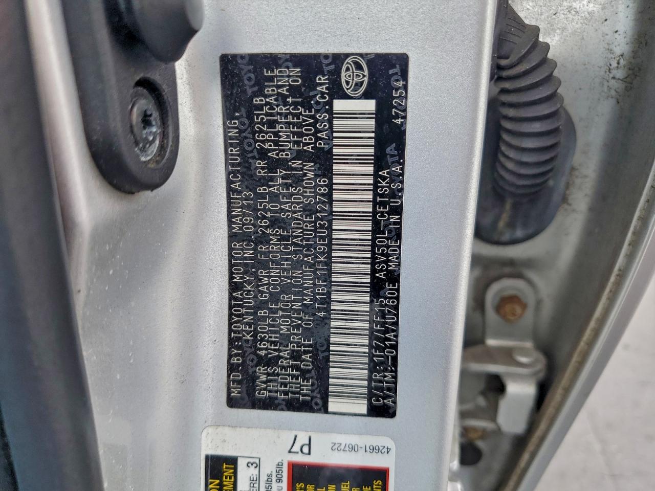 2014 Toyota Camry L VIN: 4T1BF1FK9EU312786 Lot: 94171905