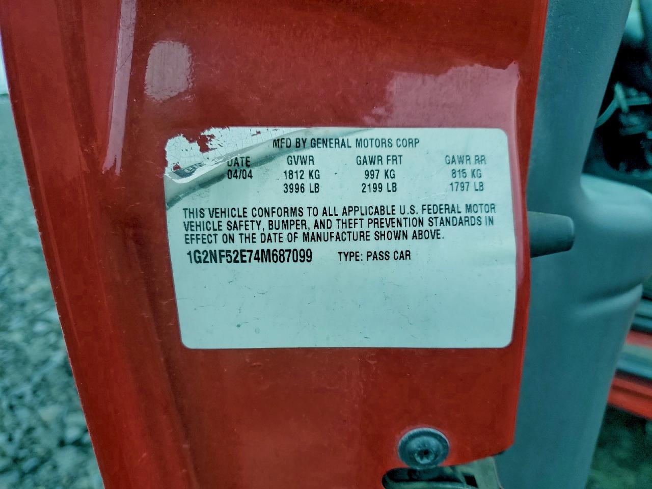 2004 Pontiac Grand Am Se1 VIN: 1G2NF52E74M687099 Lot: 96401075