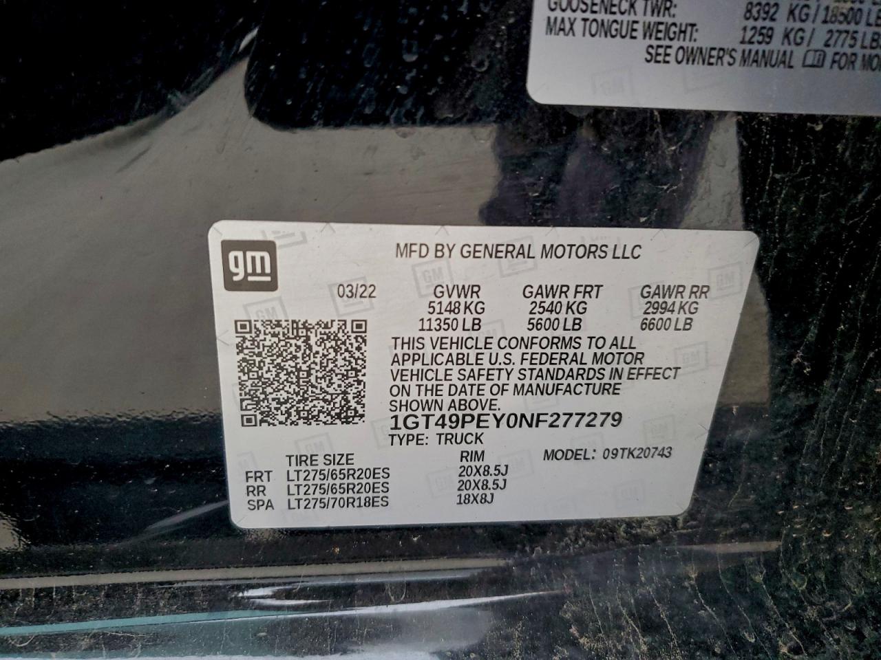 2022 GMC Sierra K2500 At4 VIN: 1GT49PEY0NF277279 Lot: 93282705