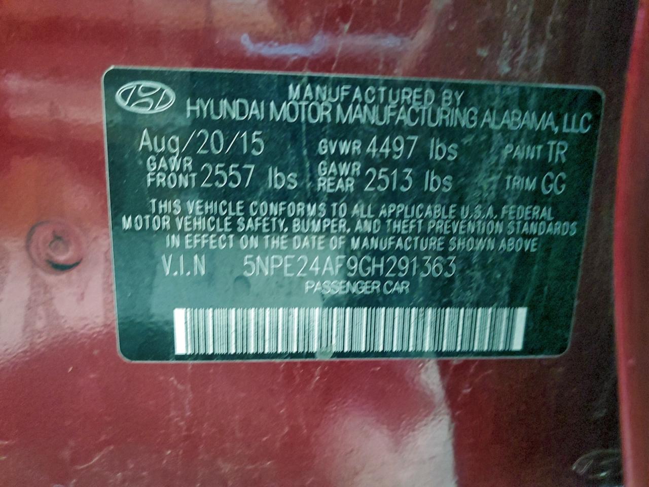 2016 Hyundai Sonata Se VIN: 5NPE24AF9GH291363 Lot: 96181195