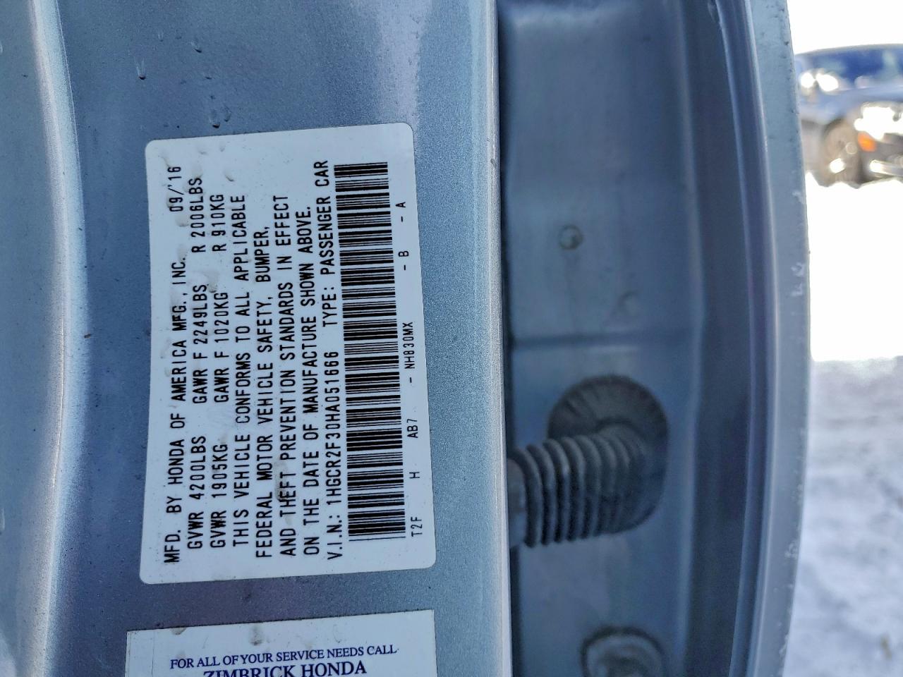 2017 Honda Accord Lx VIN: 1HGCR2F30HA051666 Lot: 95171755