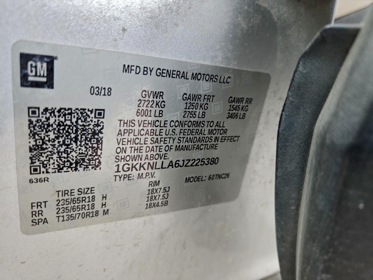 2018 GMC Acadia Sle VIN: 1GKKNLLA6JZ225380 Lot: 94746805