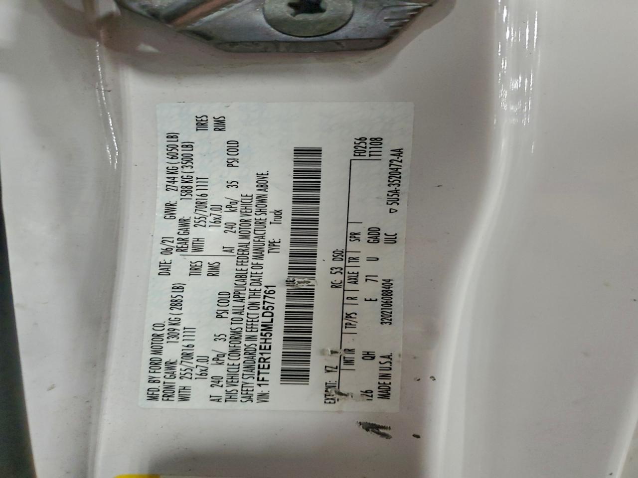 2021 Ford Ranger Xl VIN: 1FTER1EH5MLD57761 Lot: 94714875