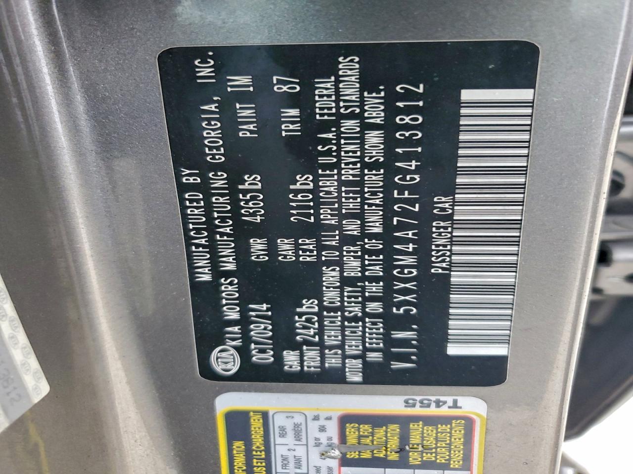 2015 Kia Optima Lx VIN: 5XXGM4A72FG413812 Lot: 94350835