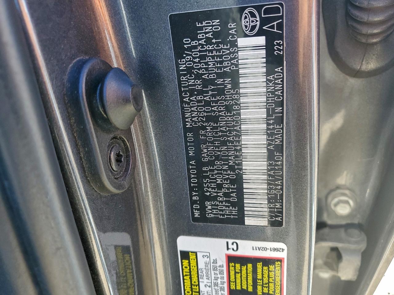 2010 Toyota Corolla Matrix S VIN: 2T1LE4EE7AC018285 Lot: 96608335