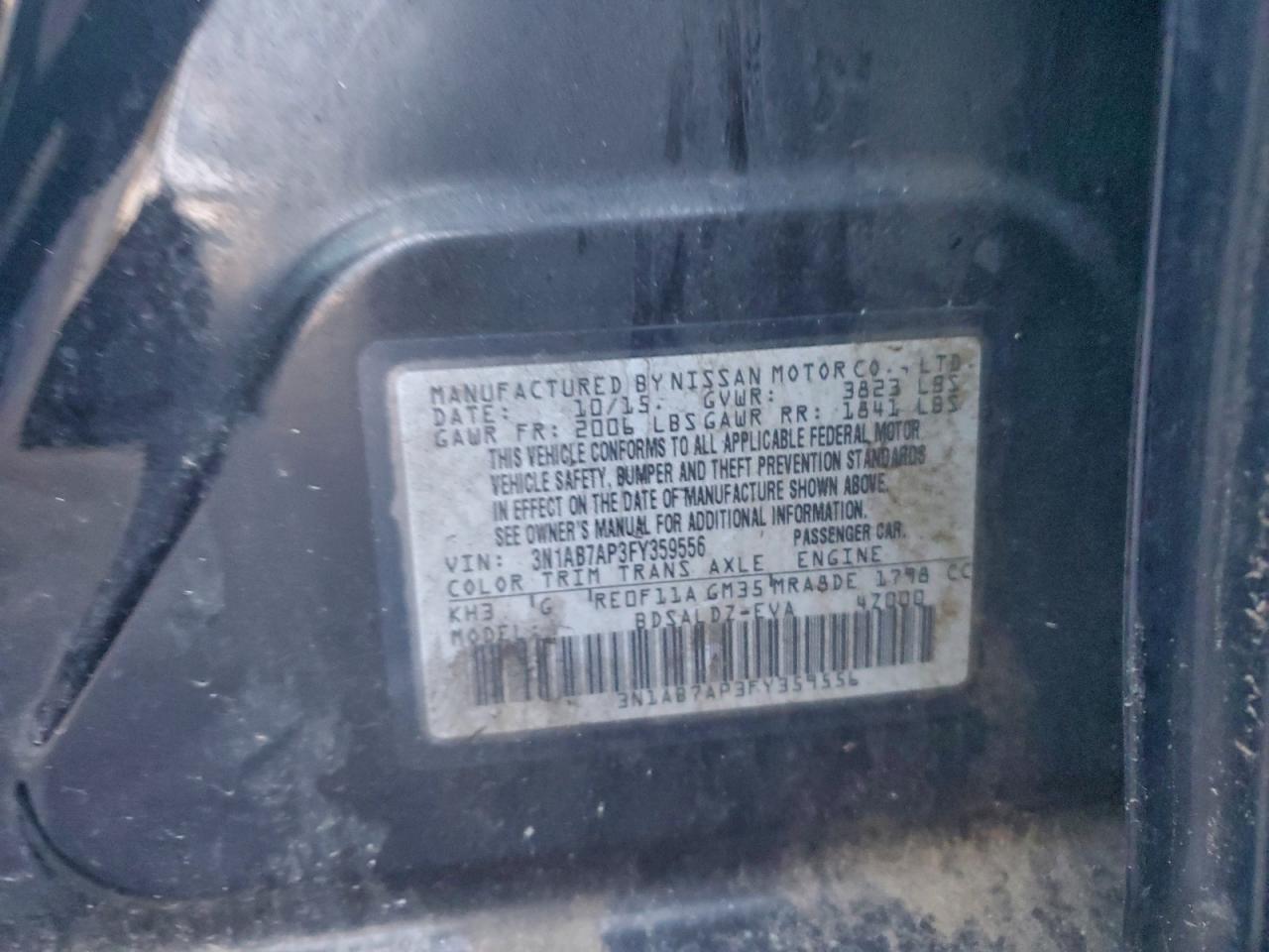 2015 Nissan Sentra S VIN: 3N1AB7AP3FY359556 Lot: 95476605