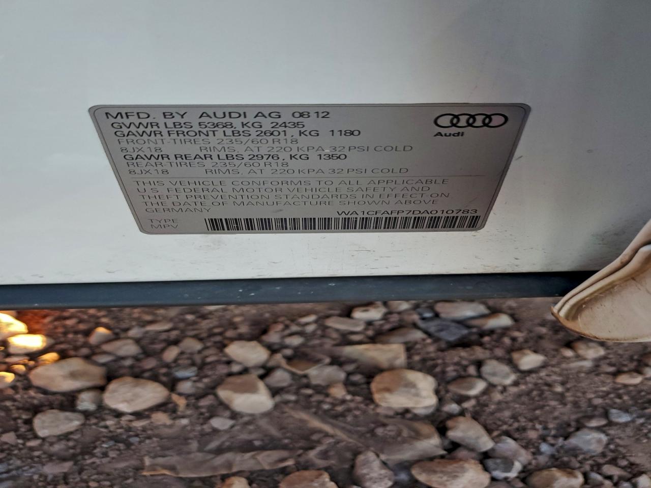 2013 Audi Q5 Premium VIN: WA1CFAFP7DA010783 Lot: 95540385