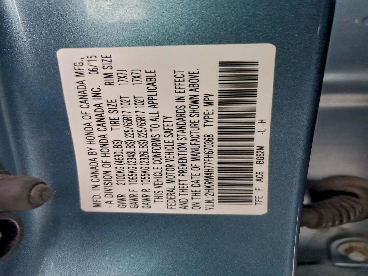 2015 Honda Cr-V Exl VIN: 2HKRM4H77FH670368 Lot: 95471215